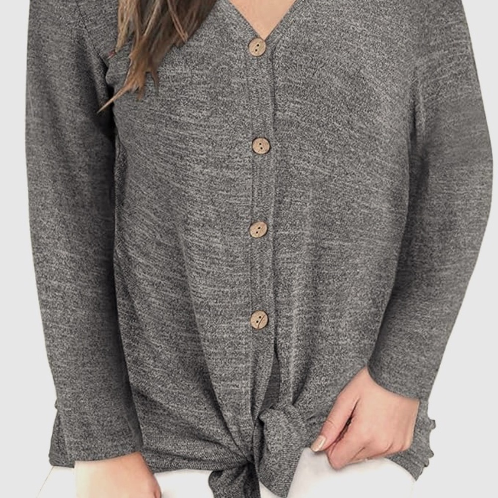Gray Cardigan Front Tie